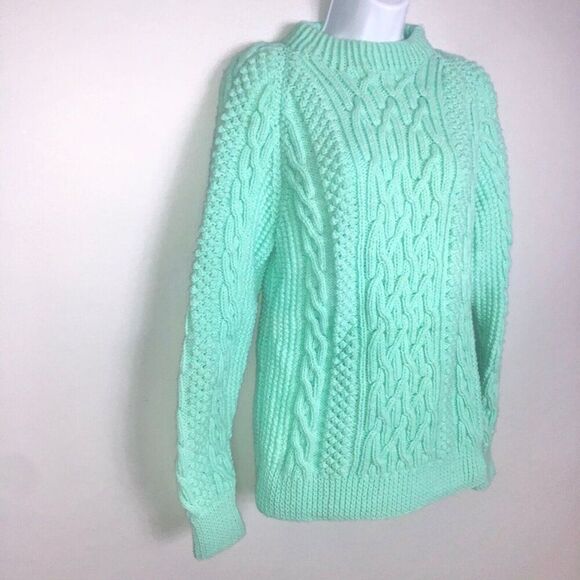 Womens Small Sweater Handmade Cable Knit Pullover Thick Mint Green NEW - Picture 3 of 7